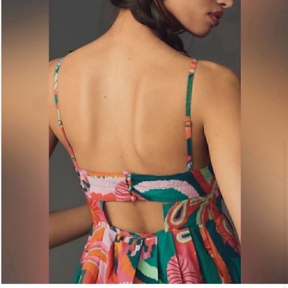 NEW Farm Rio x Anthropologie Pleated Palm Cutout Midi Dress Medium - Picture 3 of 8